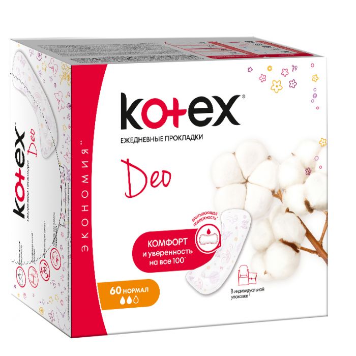 Прокладки Kotex Lux Normal DEO 60 шт (щоденні) фото