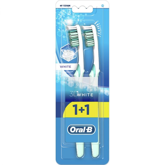 Зубна щітка Oral-B 3D White Відбілювання середньої жорсткості, 1+1 шт. ціна