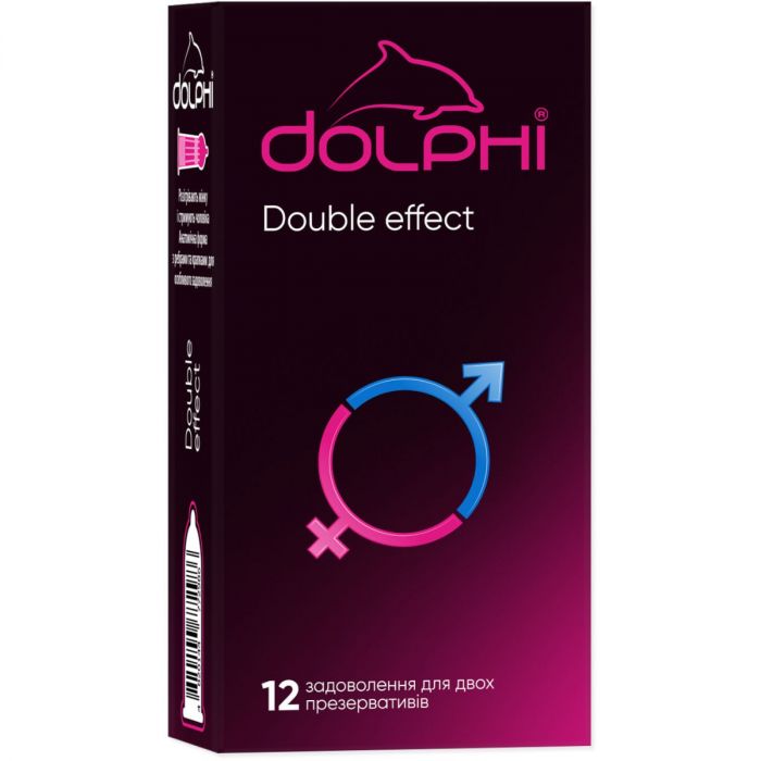 Презервативи латексні Dolphi Double effect з ребрами і точками та двома видами змазки: розігріваюча та анастетик №12 ціна