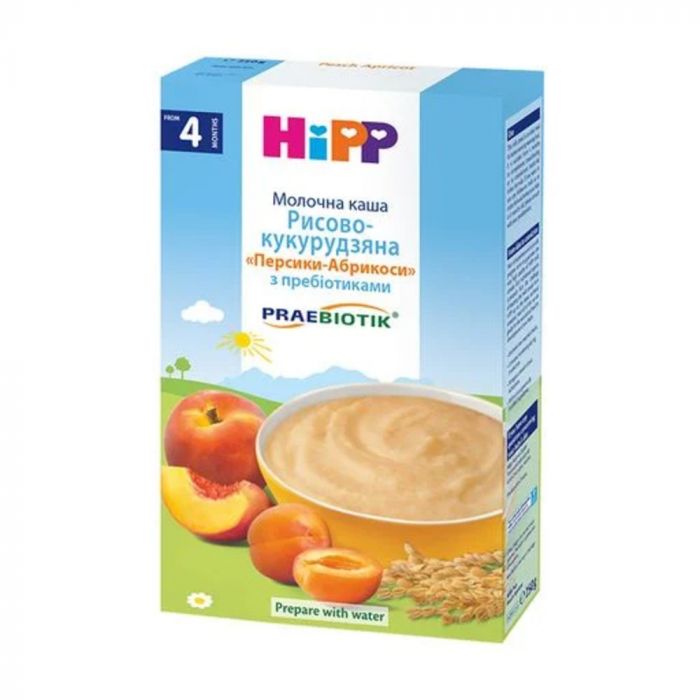 Каша молочная Hipp (Хипп) Рисово-кукурузная Персики-Абрикосы с пребиотиками 250 г цена