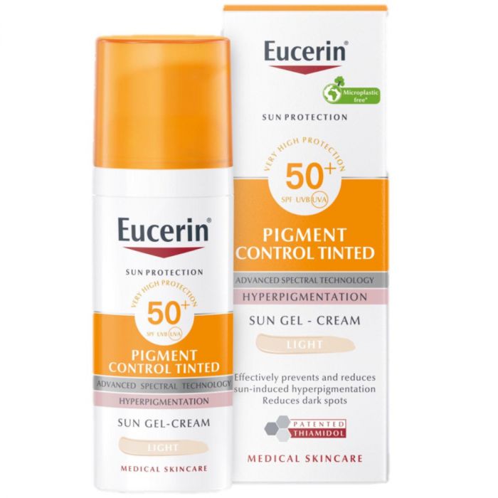 Гель-крем Eucerin (Юцерін) Pigment Control сонцезахисний з тонуючим ефектом для шкіри схильної до гіперпігментації з SPF50+ (відтінок світлий) 50 мл ADD