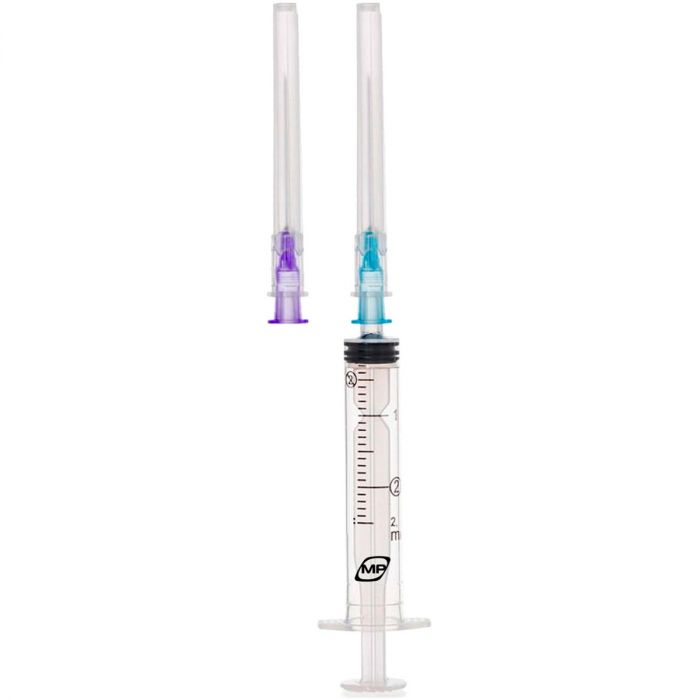 Шприц Medplast инъекционный трехкомпонентный стерильный 2 мл с двумя иглами (23G и 24G) №1 в интернет-аптеке