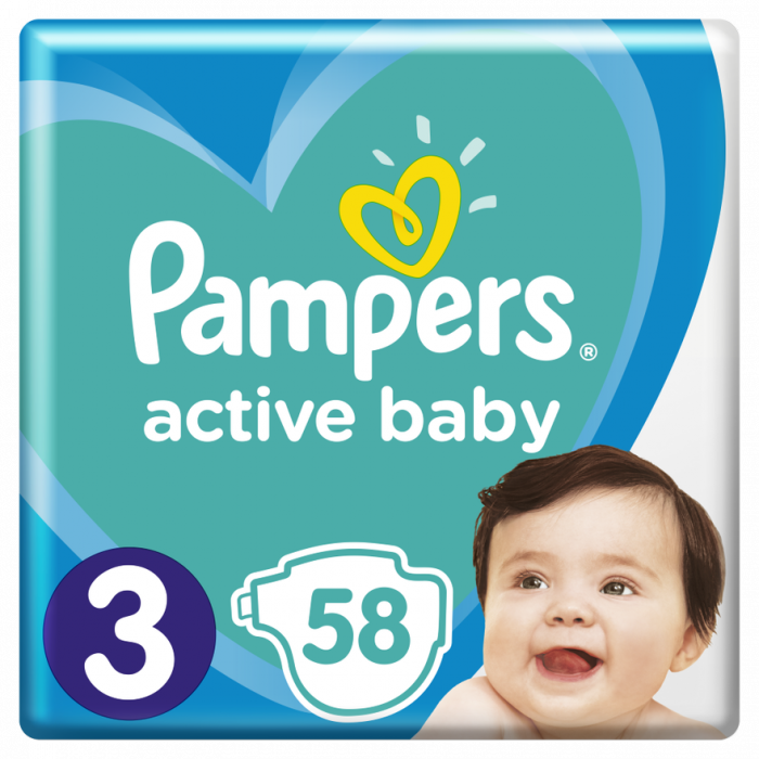 Подгузники Pampers Active Baby-Dry Midi р.3 (6-10 кг) 58 шт в аптеке