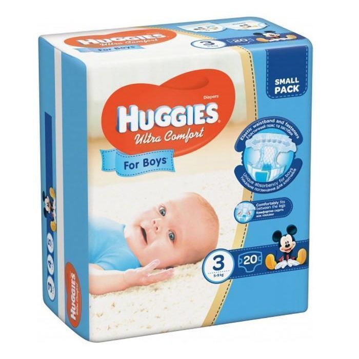 Підгузки Huggies Ultra Comfort р.3 (5-9 кг) для хлопчиків 20 шт купити